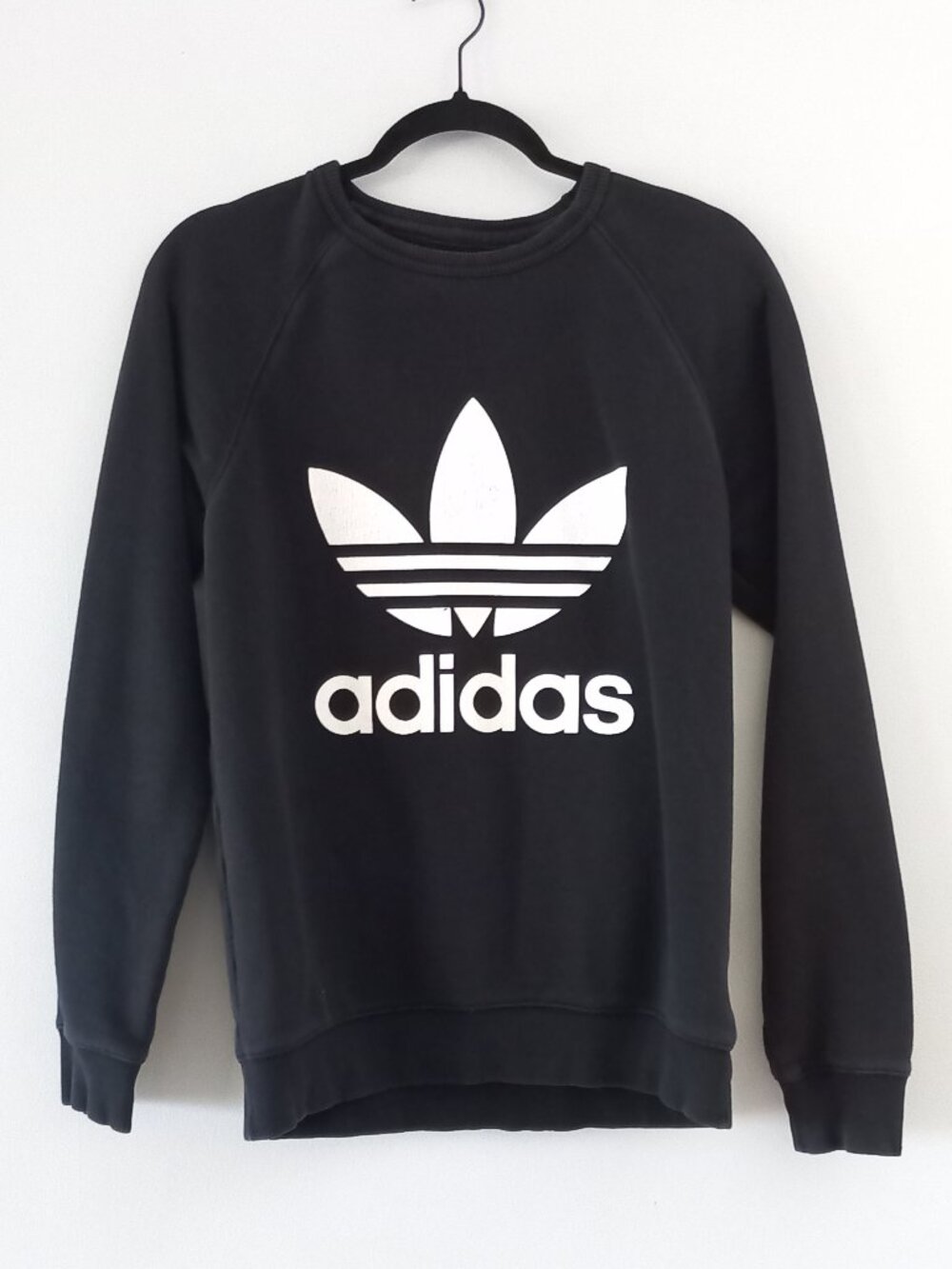 ADIDAS trefoil logo white on black sweatshirt